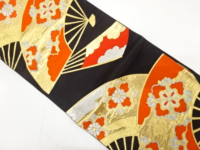 アンティーク　扇面に花模様織り出し袋帯（着用可）